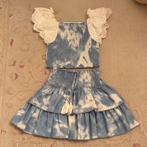 Girls tie dye ruffle shirt and smocked top